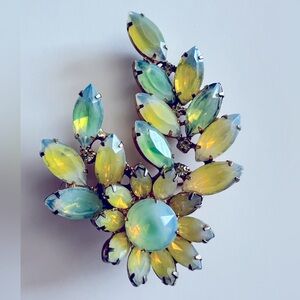 Vintage Kramer Green and Yellow Crystal Brooch